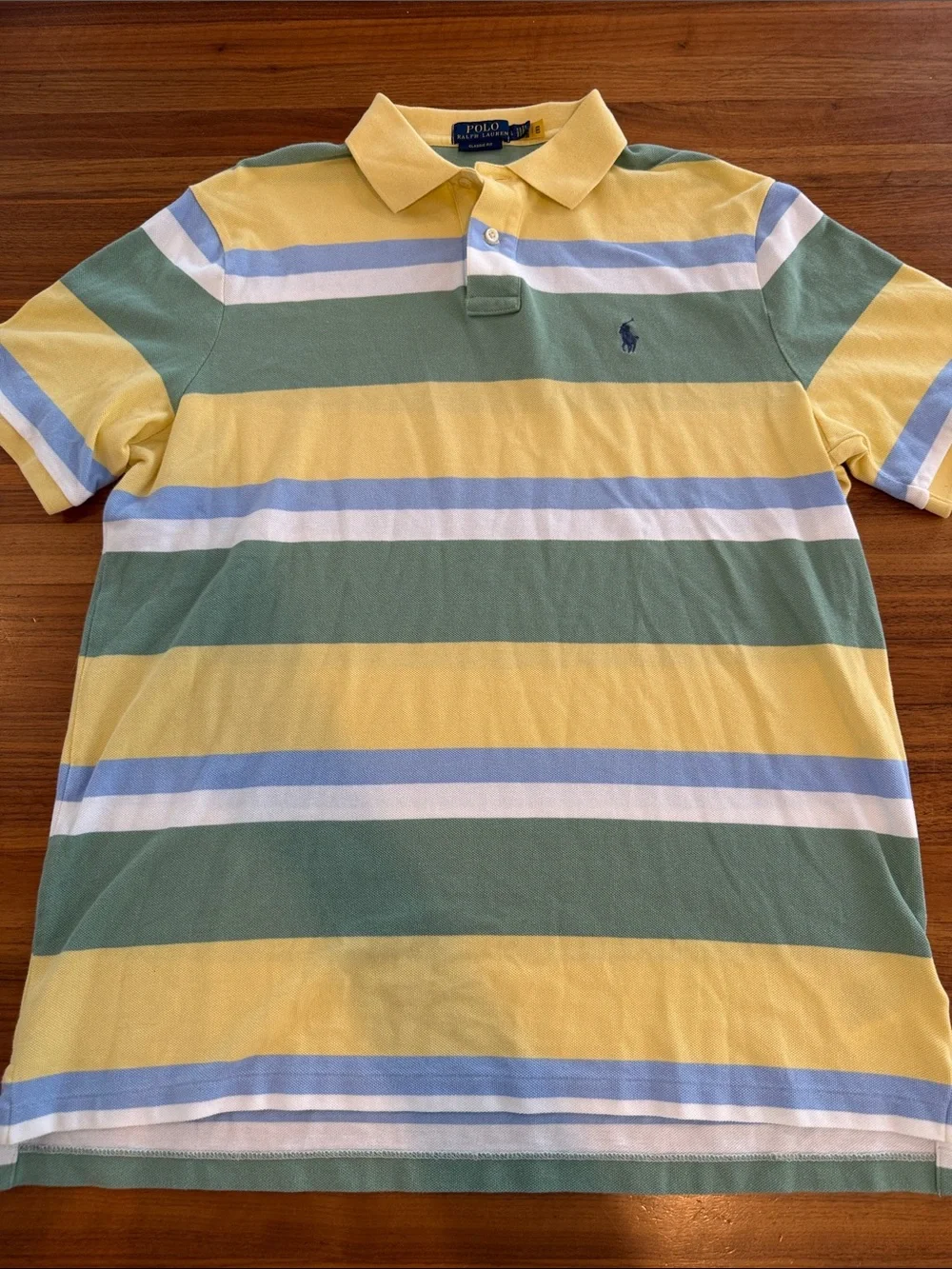 Polo Ralph Lauren classic fit Yellow Striped Mens Polo Shirt sz L